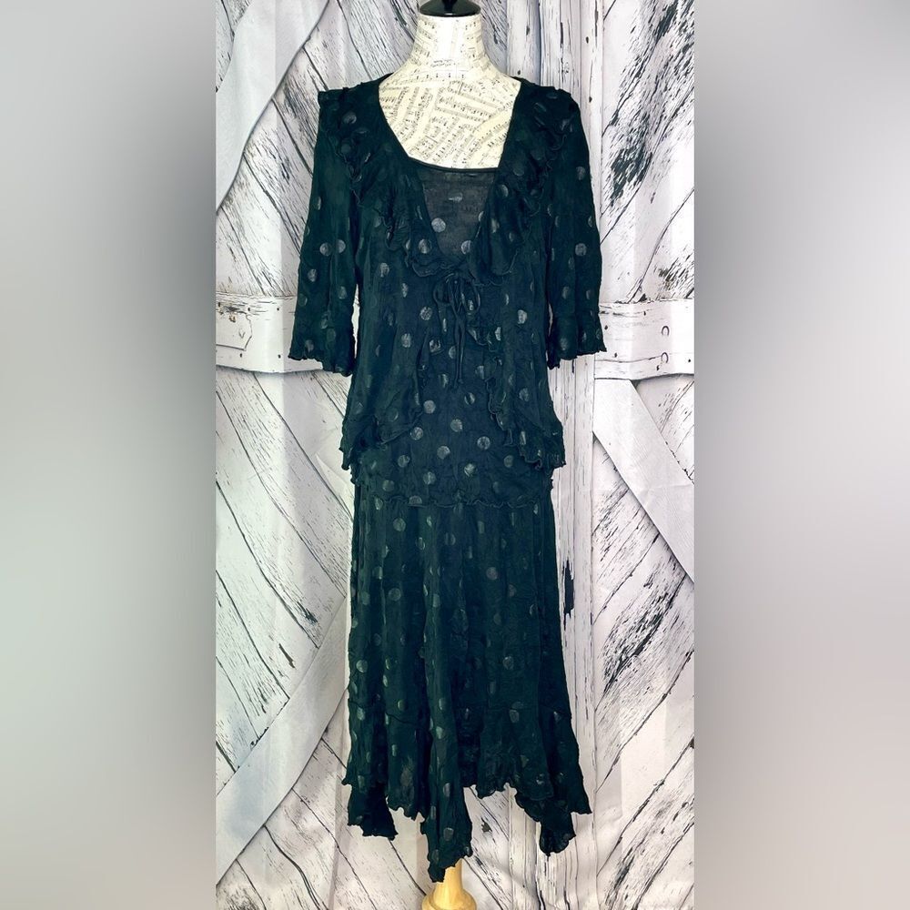 Sno Skins 3 Piece Dress Outfit Black on Black Dots Handkerchief Hem XL